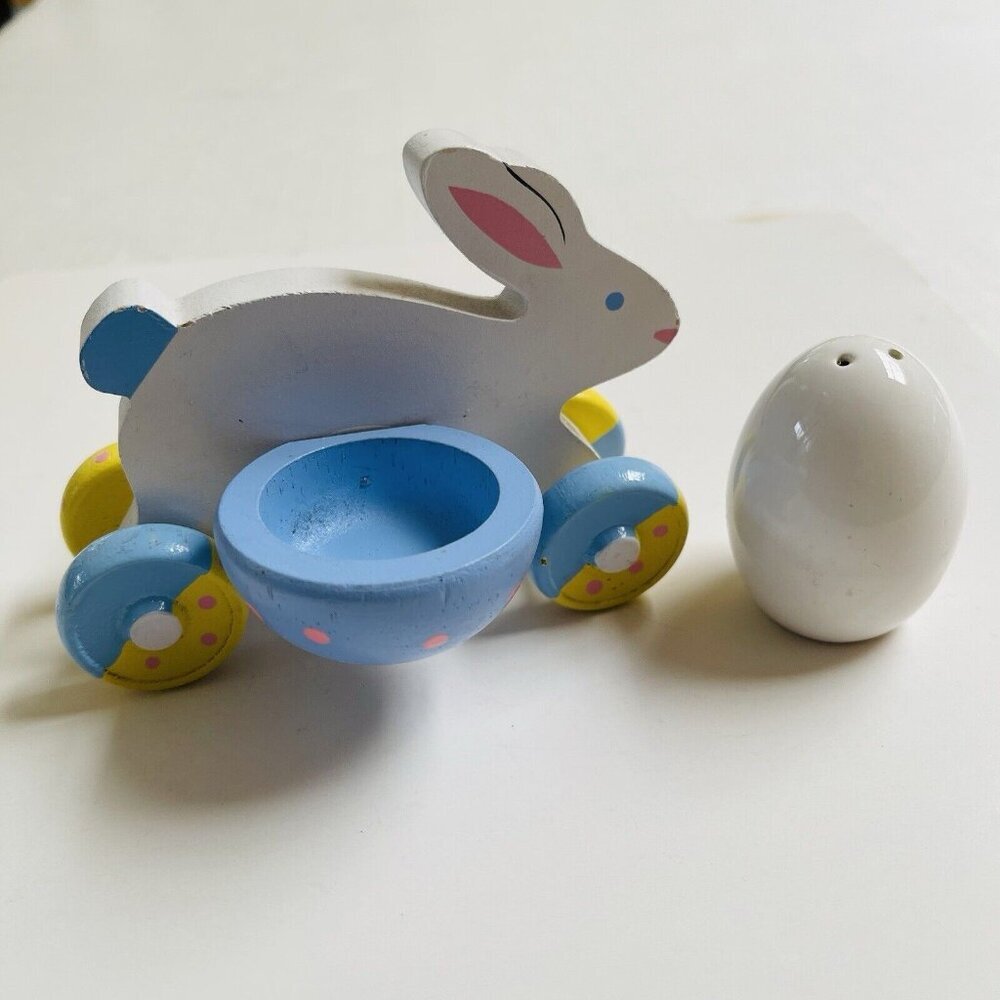 Russ Wheeled Bunny Rabbit Shaker Easter Spring Wooden Decor Collectible